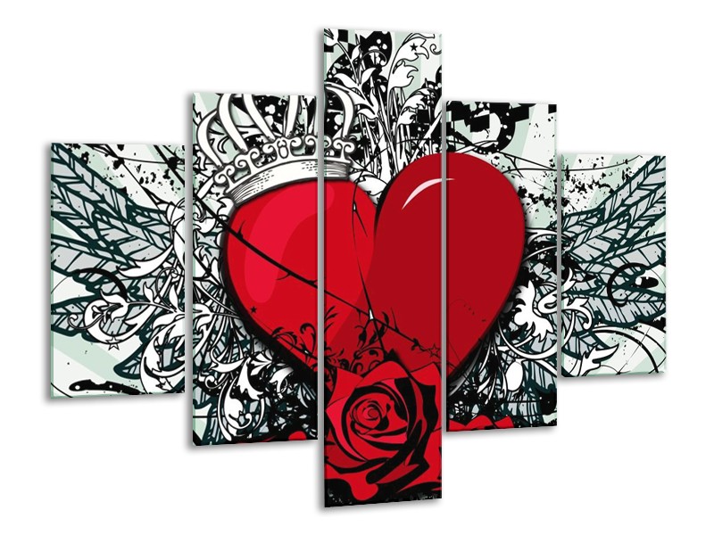 Glas schilderij Hart | Zwart, Rood, Wit | 100x70cm 5Luik