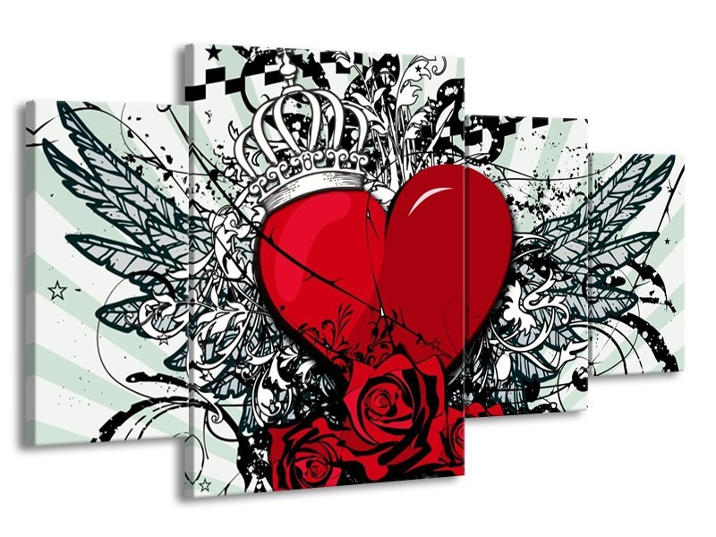 Glas schilderij Hart | Zwart, Rood, Wit | 160x90cm 4Luik