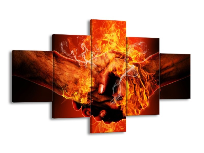 Canvas schilderij Handen | Oranje, Geel, Rood | 125x70cm 5Luik