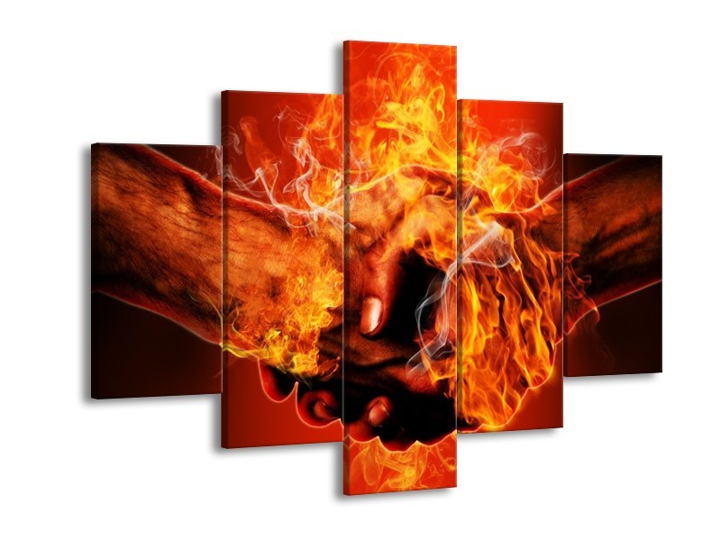 Canvas schilderij Handen | Oranje, Geel, Rood | 150x105cm 5Luik