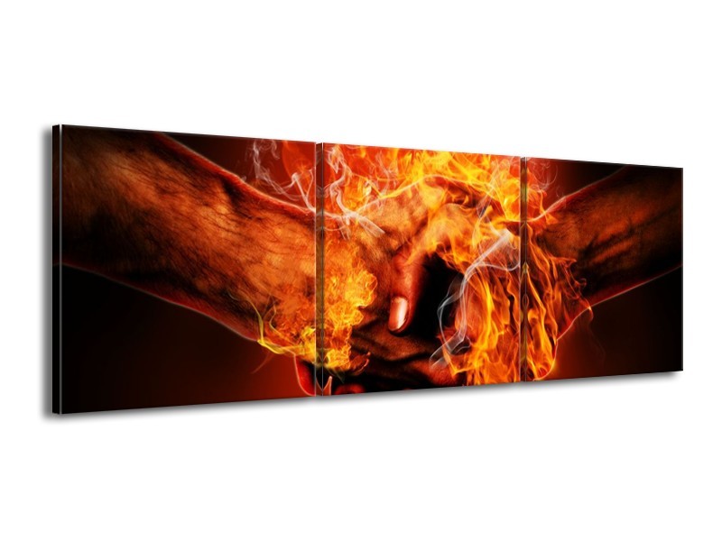 Canvas schilderij Handen | Oranje, Geel, Rood | 150x50cm 3Luik