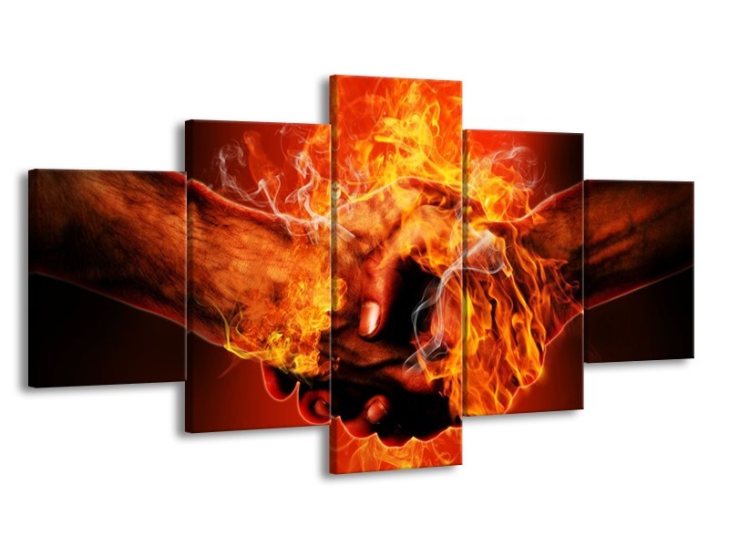 Canvas schilderij Handen | Oranje, Geel, Rood | 150x80cm 5Luik