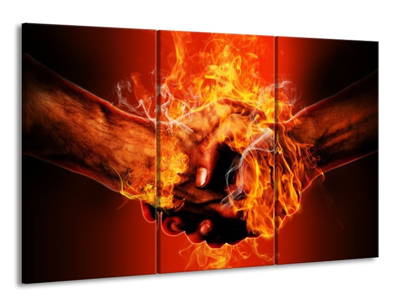 Glas schilderij Handen | Oranje, Geel, Rood | 165x100cm 3Luik