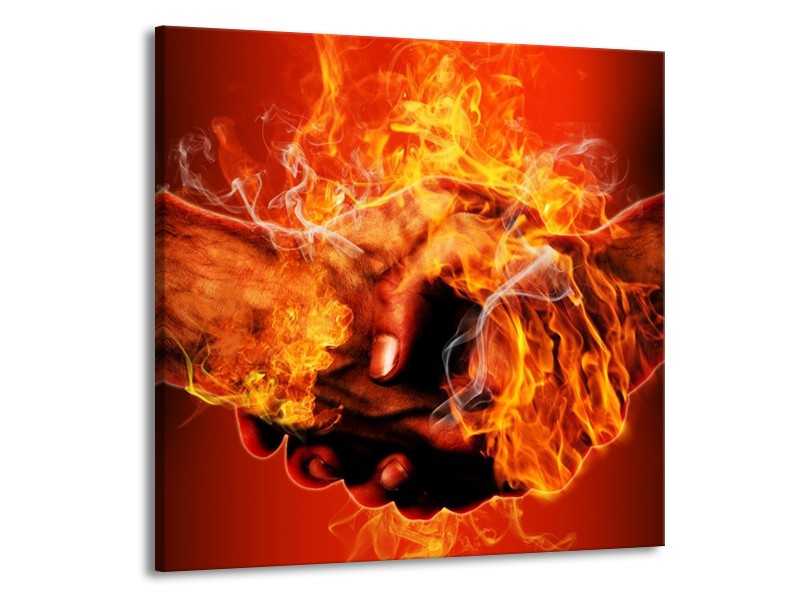 Canvas schilderij Handen | Oranje, Geel, Rood | 50x50cm 1Luik