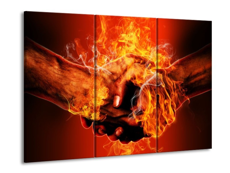 Canvas schilderij Handen | Oranje, Geel, Rood | 90x60cm 3Luik