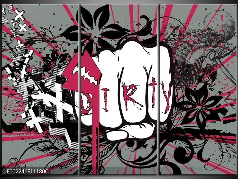 Klok schilderij Popart | Zwart, Roze, Wit | 111x80cm 3Luik