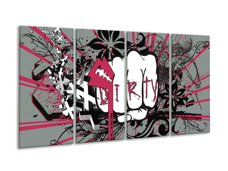 Canvas schilderij Popart | Zwart, Roze, Wit | 160x80cm 4Luik