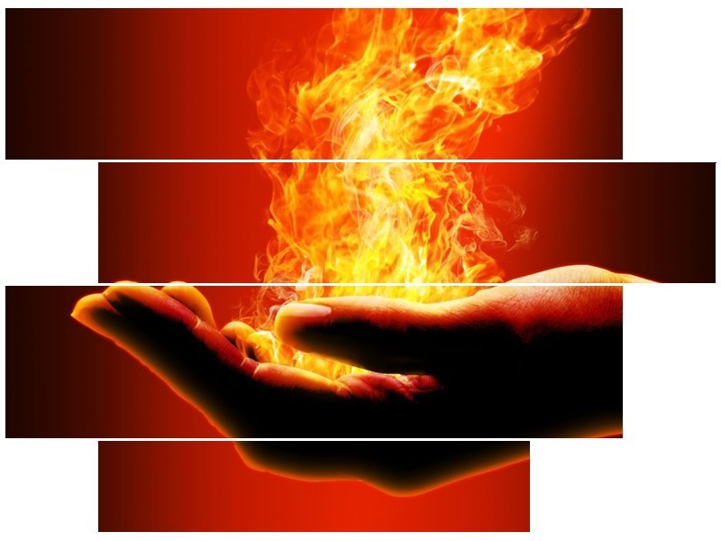 Canvas schilderij Hand | Zwart, Oranje, Geel | 115x85cm 4Luik