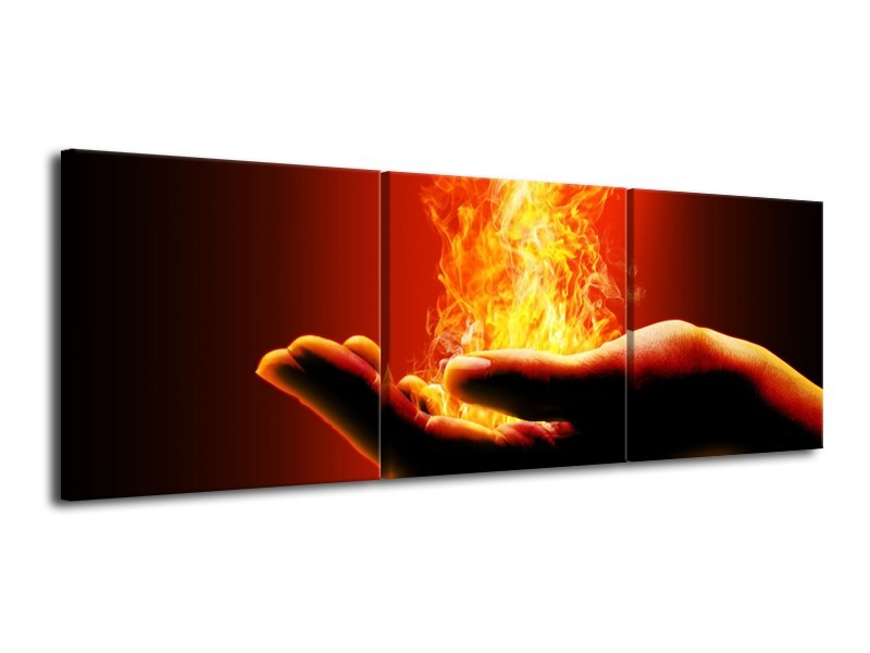 Canvas schilderij Hand | Zwart, Oranje, Geel | 120x40cm 3Luik