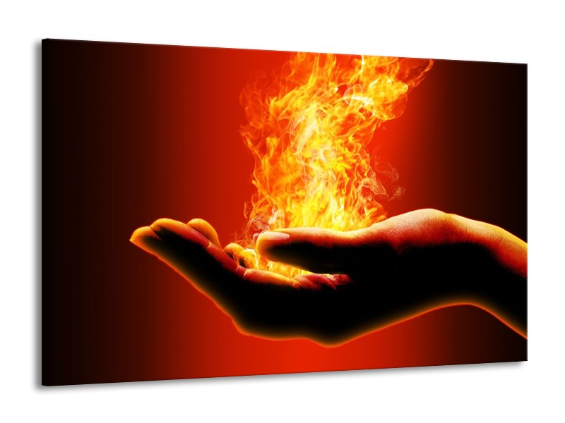Canvas schilderij Hand | Zwart, Oranje, Geel | 140x90cm 1Luik