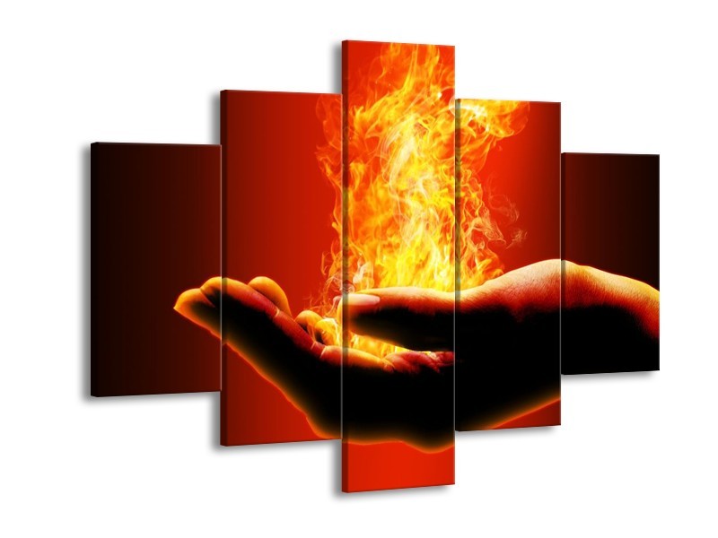 Canvas schilderij Hand | Zwart, Oranje, Geel | 150x105cm 5Luik