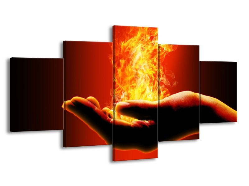 Canvas schilderij Hand | Zwart, Oranje, Geel | 150x80cm 5Luik
