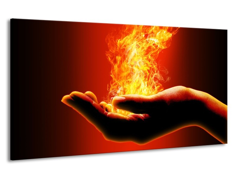 Canvas schilderij Hand | Zwart, Oranje, Geel | 190x100cm 1Luik