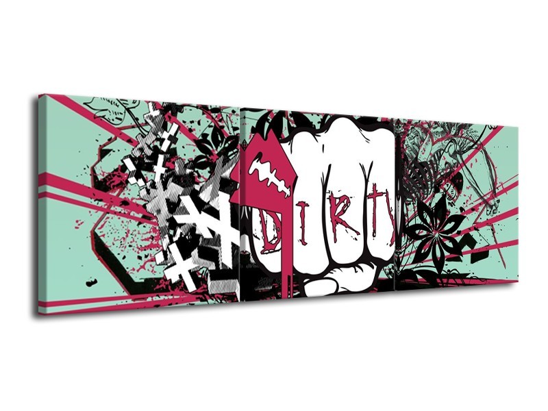 Canvas schilderij Popart | Zwart, Roze, Wit | 120x40cm 3Luik