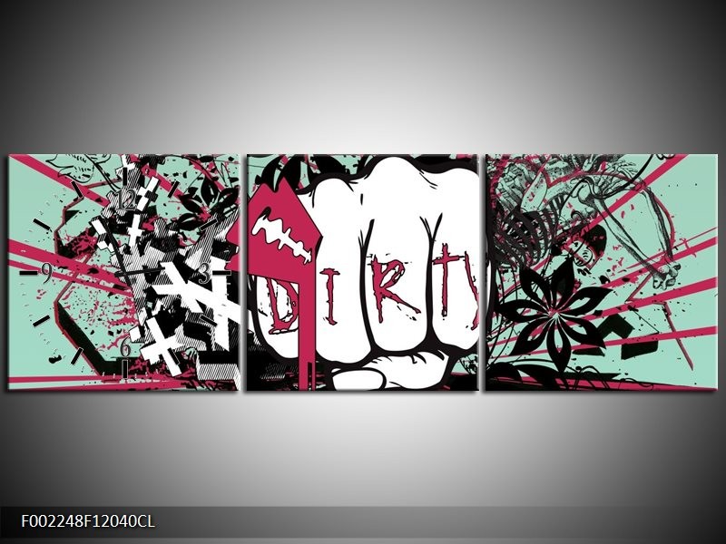 Klok schilderij Popart | Zwart, Roze, Wit | 120x40cm 3Luik