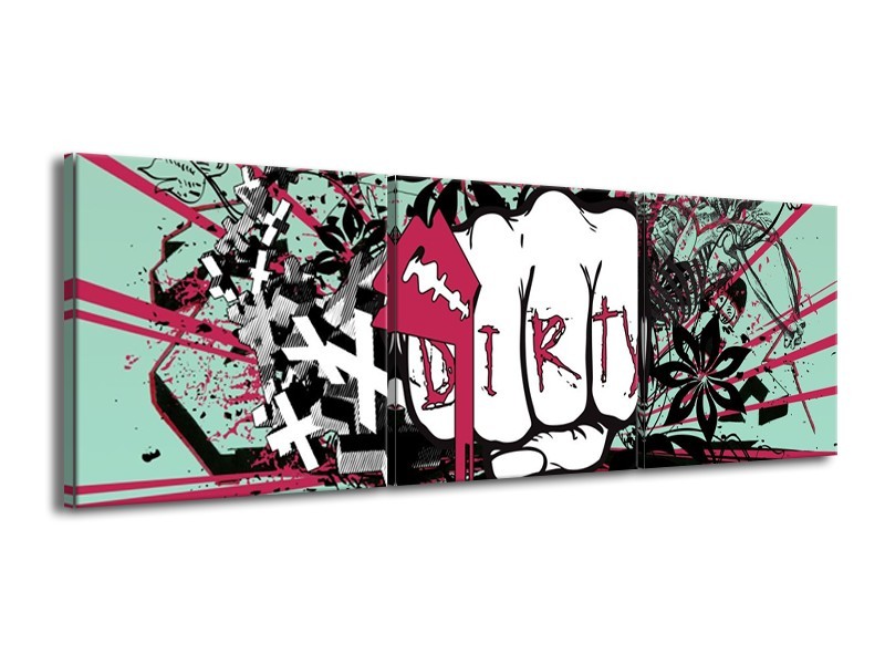 Canvas schilderij Popart | Zwart, Roze, Wit | 150x50cm 3Luik