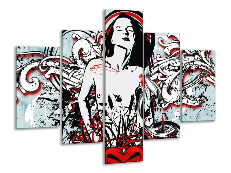 Glas schilderij Popart | Zwart, Rood, Wit | 100x70cm 5Luik