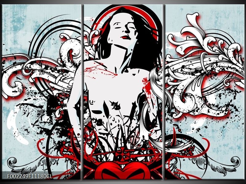 Klok schilderij Popart | Zwart, Rood, Wit | 111x80cm 3Luik