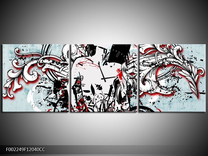 Klok schilderij Popart | Zwart, Rood, Wit | 120x40cm 3Luik