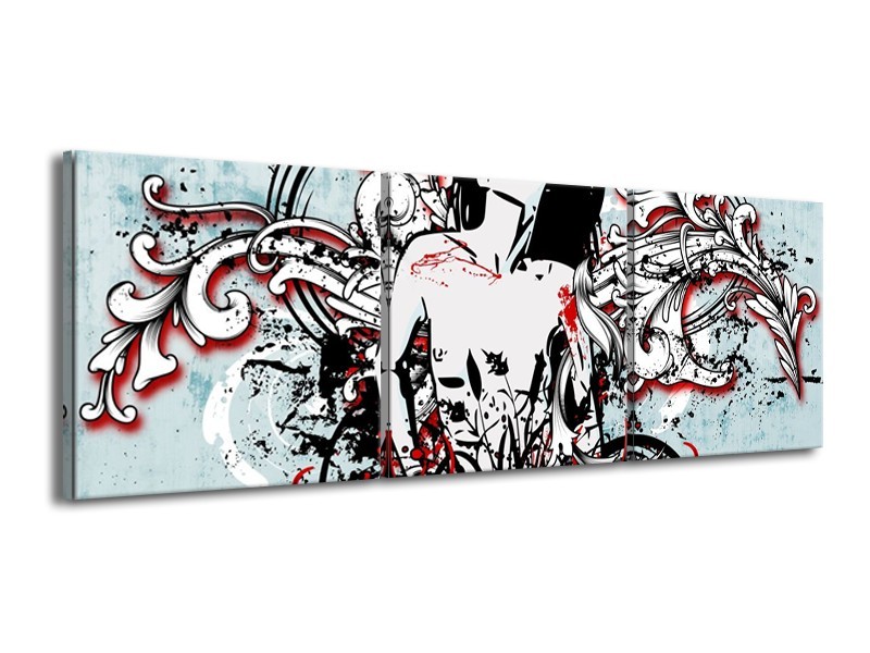 Canvas schilderij Popart | Zwart, Rood, Wit | 150x50cm 3Luik