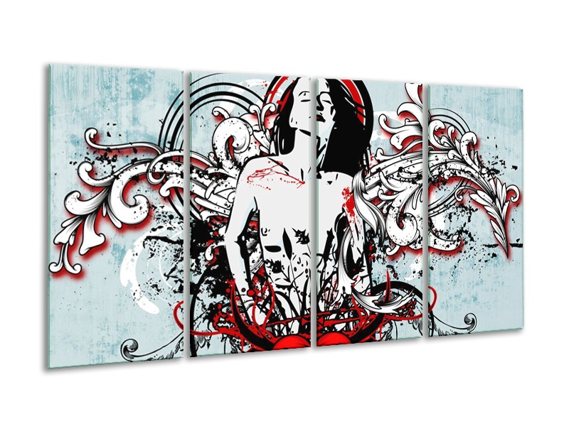 Canvas schilderij Popart | Zwart, Rood, Wit | 160x80cm 4Luik