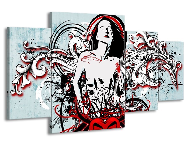 Glas schilderij Popart | Zwart, Rood, Wit | 160x90cm 4Luik