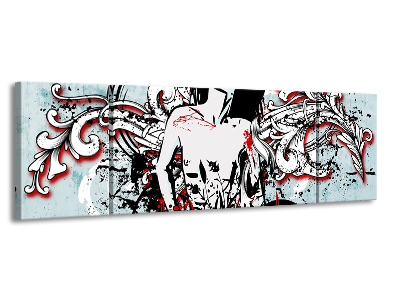 Glas schilderij Popart | Zwart, Rood, Wit | 170x50cm 3Luik