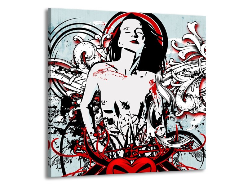 Canvas schilderij Popart | Zwart, Rood, Wit | 50x50cm 1Luik