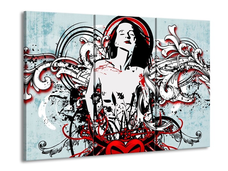 Canvas schilderij Popart | Zwart, Rood, Wit | 90x60cm 3Luik