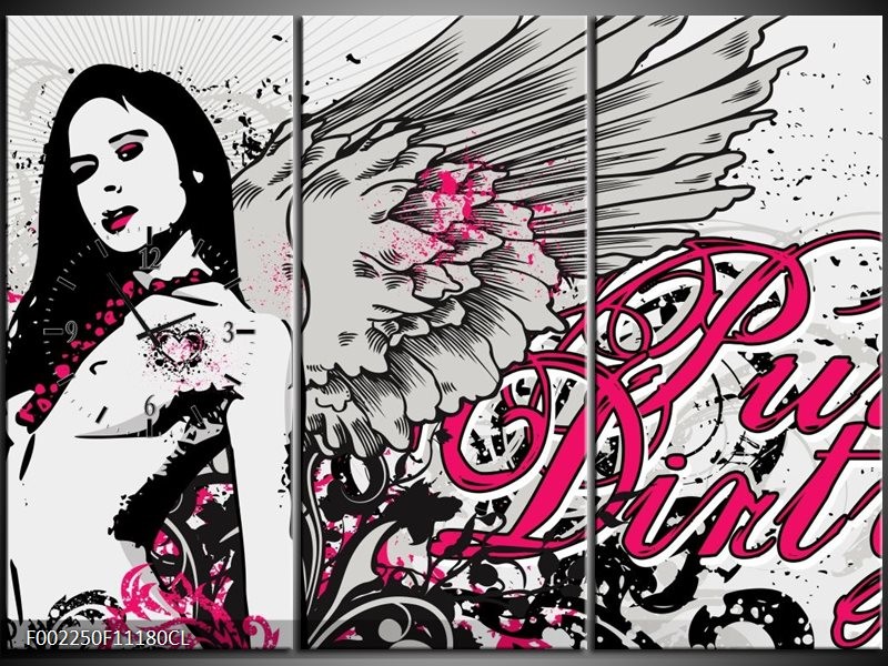 Klok schilderij Popart | Zwart, Roze, Wit | 111x80cm 3Luik