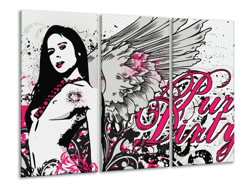 Canvas schilderij Popart | Zwart, Roze, Wit | 120x80cm 3Luik