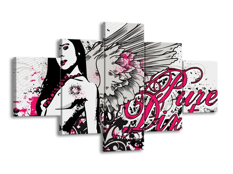 Canvas schilderij Popart | Zwart, Roze, Wit | 125x70cm 5Luik