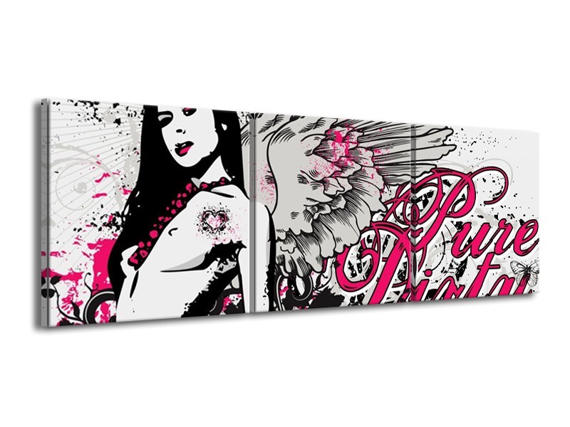 Canvas schilderij Popart | Zwart, Roze, Wit | 150x50cm 3Luik