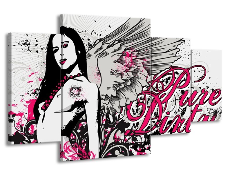 Glas schilderij Popart | Zwart, Roze, Wit | 160x90cm 4Luik