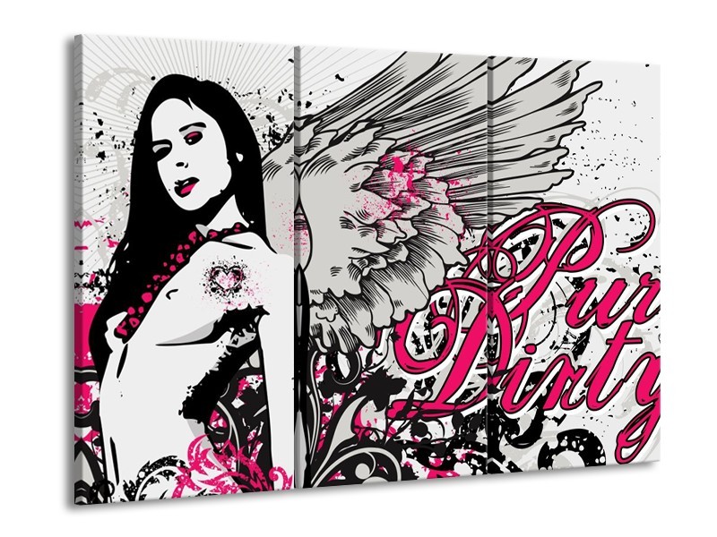 Canvas schilderij Popart | Zwart, Roze, Wit | 90x60cm 3Luik