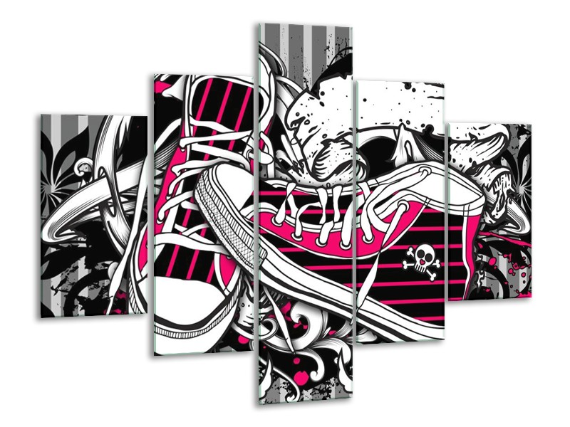 Canvas schilderij Popart | Zwart, Roze, Wit | 100x70cm 5Luik
