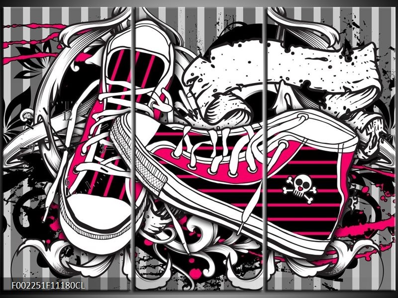 Klok schilderij Popart | Zwart, Roze, Wit | 111x80cm 3Luik