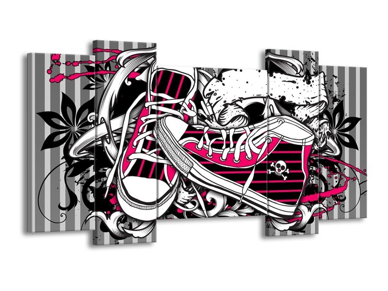 Glas schilderij Popart | Zwart, Roze, Wit | 120x65cm 5Luik