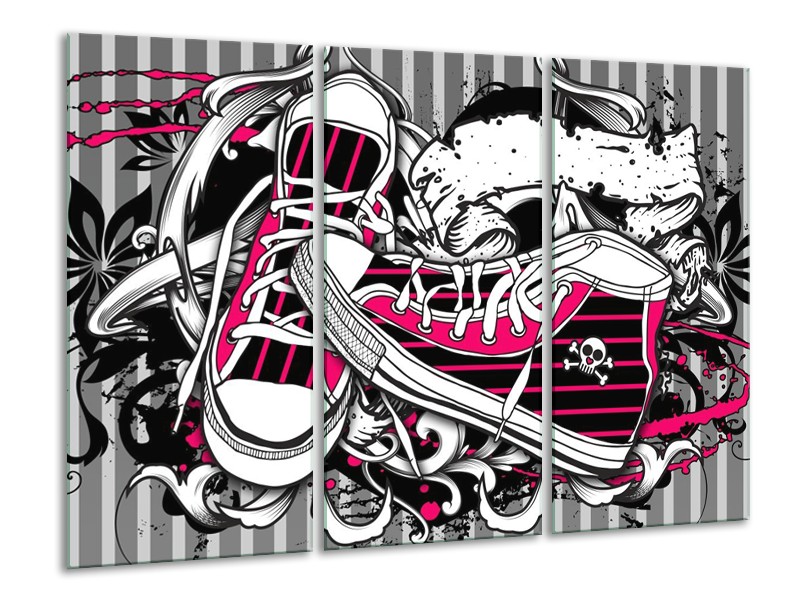 Canvas schilderij Popart | Zwart, Roze, Wit | 120x80cm 3Luik