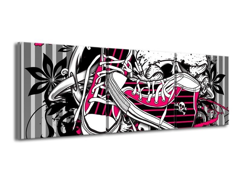 Glas schilderij Popart | Zwart, Roze, Wit | 150x50cm 3Luik