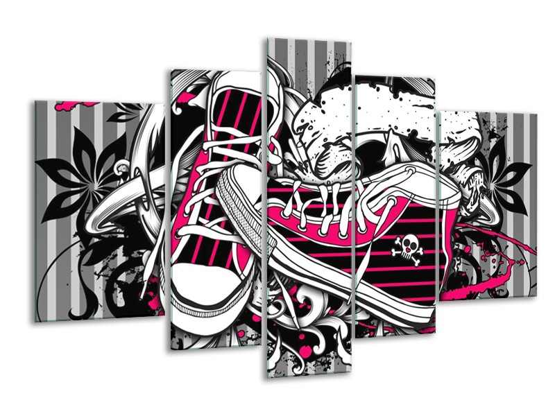 Canvas schilderij Popart | Zwart, Roze, Wit | 170x100cm 5Luik