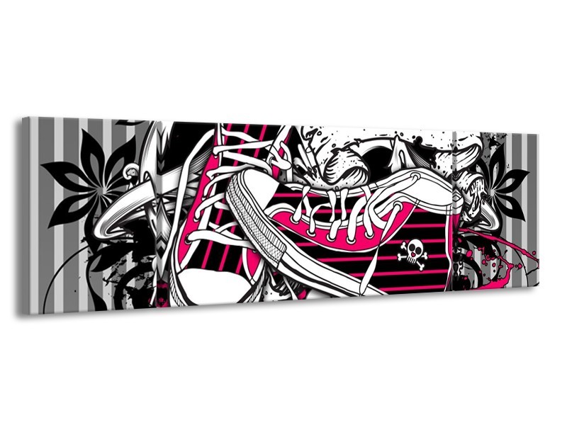 Canvas schilderij Popart | Zwart, Roze, Wit | 170x50cm 3Luik