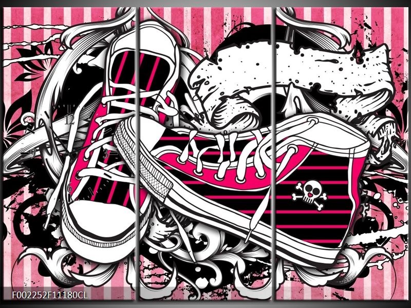 Klok schilderij Popart | Zwart, Roze, Wit | 111x80cm 3Luik