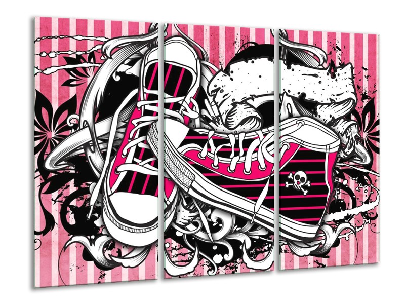 Glas schilderij Popart | Zwart, Roze, Wit | 120x80cm 3Luik