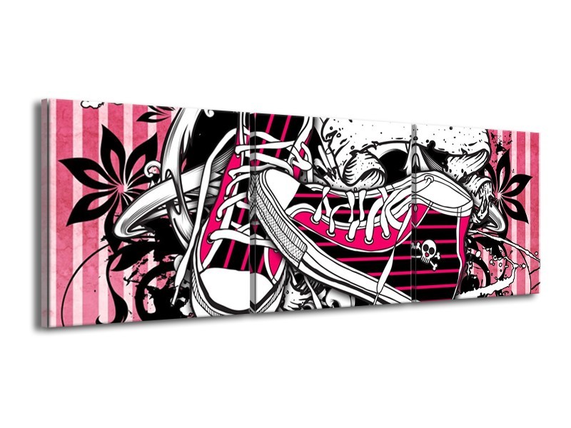 Canvas schilderij Popart | Zwart, Roze, Wit | 150x50cm 3Luik