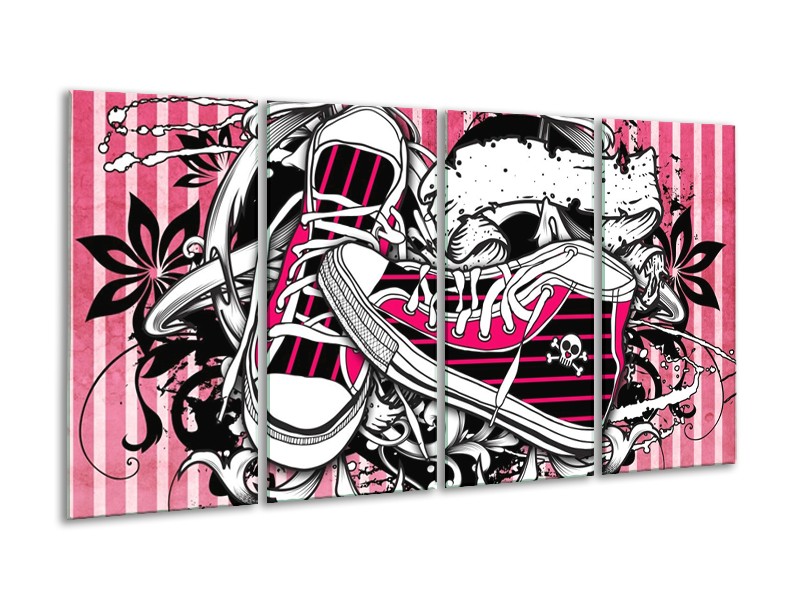 Glas schilderij Popart | Zwart, Roze, Wit | 160x80cm 4Luik