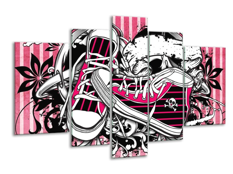 Canvas schilderij Popart | Zwart, Roze, Wit | 170x100cm 5Luik