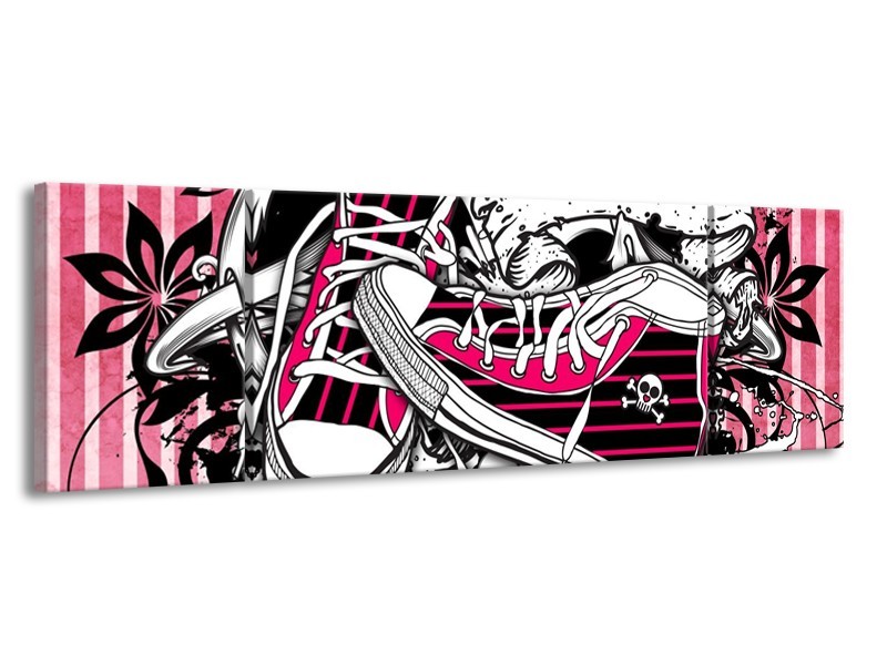 Canvas schilderij Popart | Zwart, Roze, Wit | 170x50cm 3Luik