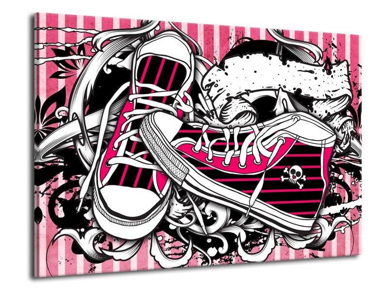 Canvas schilderij Popart | Zwart, Roze, Wit | 70x50cm 1Luik