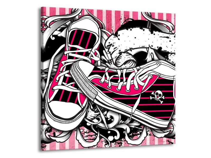 Canvas schilderij Popart | Zwart, Roze, Wit | 70x70cm 1Luik